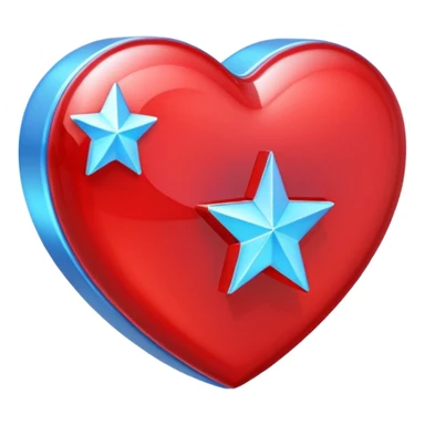 A blocky holographic red 3D heart with a bright blue star inside sticker