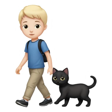 kid walks with black kitten sticker
