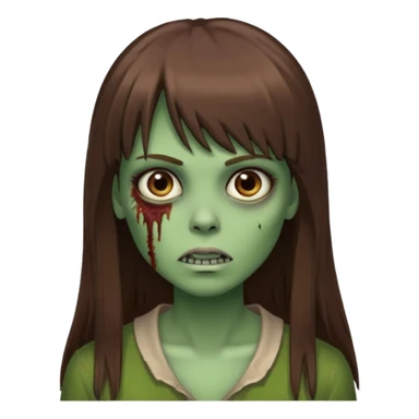 Zumbi feminino, de pele verde, cabelo marrom, longo, liso e castanho com franja sticker
