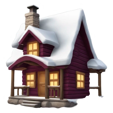 winter cabin with burgundy Christmas decorated sticker