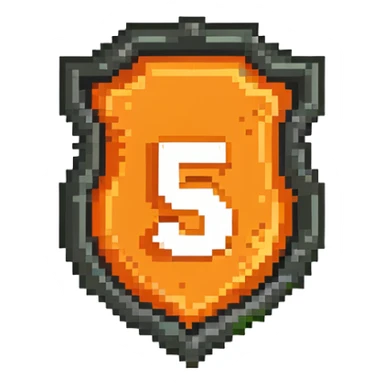 Detailed HTML5 logo with orange shield and white '5' in pixelated retro style sticker