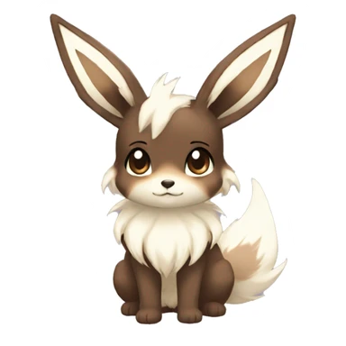 Kawaii Pale Shiny Eevee with dark brown long emo hair covering her eyes Full Body sticker