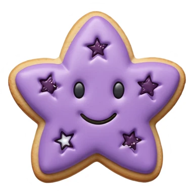 Ultra-realistic pastel purple cookie with a soft, crumbly texture, fine surface cracks, matte baked finish, star-shaped jam cutout revealing glossy dark berry filling sticker