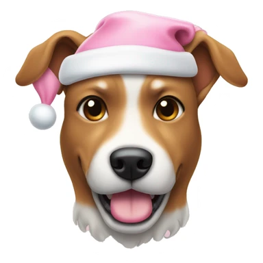 Dog with light pink Christmas hat and white bone in mouth sticker