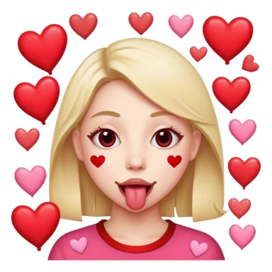 A cross eyed person with their tongue out far with Valentine’s Day decor/hearts around sticker