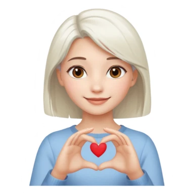 Beautiful girl. Platinum-colored hair just below the shoulders, straight, brown eyes, sweet smile. Hands in the shape of a heart.  sticker