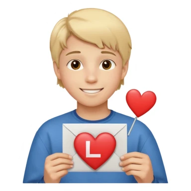 Un garçon blond aux yeux marrons de 13 ans qui tient avec ses mains un L avec des cœurs autour de son visage sticker