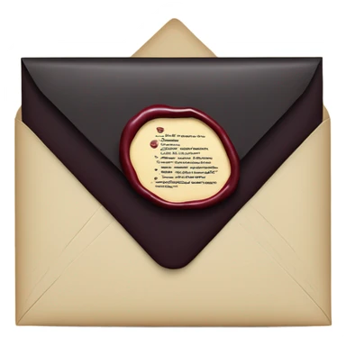 black envelope with burgundy wax seal sticker