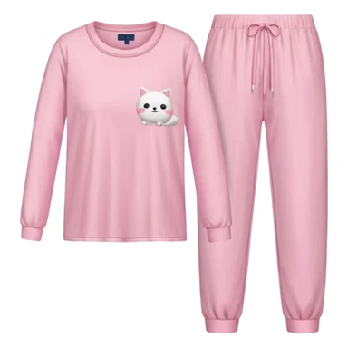  pink ozy two-piece pajama set with a soft fabric texture, long-sleeve top and pants, cute and comfy design, folded or on a hanger, pastel tones, realistic style, isolated on transp sticker