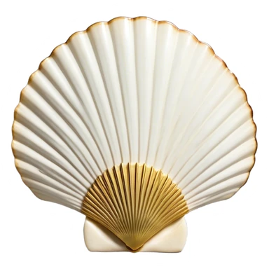 A symmetrical scallop shell with a bold black outline, featuring a fan-like shape with multiple curved ridges radiating from a central point at the base. The ridges are evenly spaced and slightly tapered, becoming narrower as they extend outward. The shell has a gently curved top edge with subtle, rounded points where the ridges meet the outer edge. The base of the shell has a small, slightly pointed indentation, representing the hinge where a real scallop shell would open. The design is minimalistic, without shading or extra details, focusing solely on the clean, structured outline. sticker