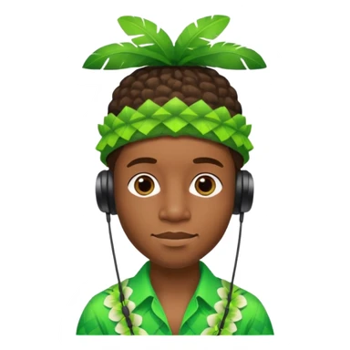 Create me an emoji of a cool Young Nigerian prince wearing a neon green gradient African patterns with  a "hula hat" (a Nigerian-inspired hat) and wearing earpods. sticker