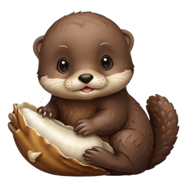 baby otter hold a shell sticker