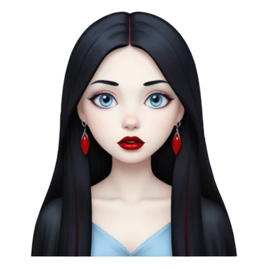 Gothic girl, pale ghost skin, light blue eyes, red round lips and long straight black hair. sticker