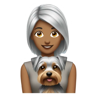 Young women grey hair with yorkie dog sticker