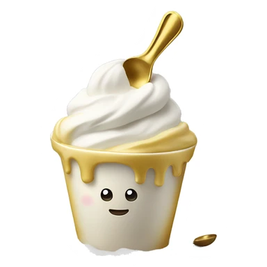 frozen yogurt in a cup with a golden spoon  sticker