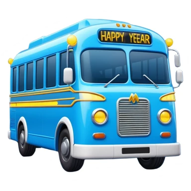 3D emoji of a modern blue
Moscow Electrobus decorated with glowing neon Christmas lights and a
"Happy New Year" digital sign on the front. Stylized 3D model, glossy finish, cute proportions, vibrant blue color, isolated on a white background. sticker