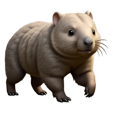 cinematic-stout wombat-realistic-full-body-waddling-emoji,-stout-muscular-frame-covered-in-coarse-brown-fur,-short-powerful-legs-trotting-determinedly-through-bushland,-round-dark-eyes-filled-with-calm-confidence,-tiny-rounded-ears-twitching-slightly,-strong-digging-claws-visible-on-sturdy-paws,-simplified-yet-realistic-focused-features,-highly-detailed,-glowing-with-a-subtle-earthy-glow sticker