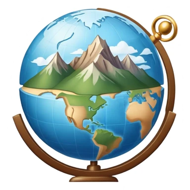 An icon featuring a globe, a compass, and a map, symbolizing geography. The design includes mountain ranges, rivers, and continents, representing the study of Earth’s landscapes and environments. Transparent background highlights the exploration and understanding of the world’s geography. sticker