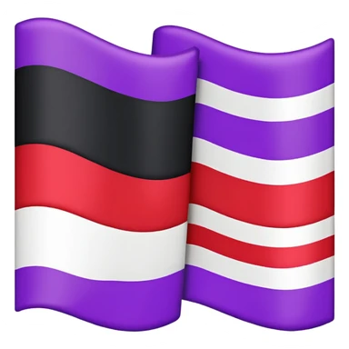 The emoji of a flag with three horizontal sections. The top is black, the middle is white, and the bottom is split in half. The bottom left is purple, and the bottom right is red sticker