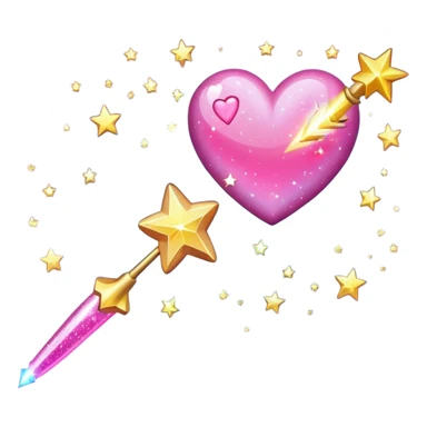 wand with a shooting star pink heart instead of a star at the end of a wand emoji sticker