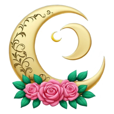 crescent damask moon with roses sticker