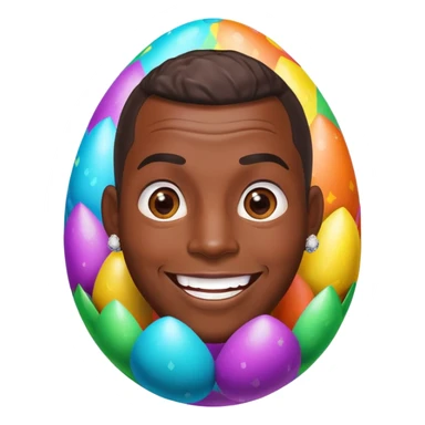 smiling African American man with diamond stud earrings popping out of an Easter egg sticker
