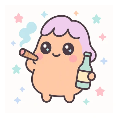 anime girl chicken nugget character, smoking a blunt and holding a beer, vibrant, playful, expressive sticker
