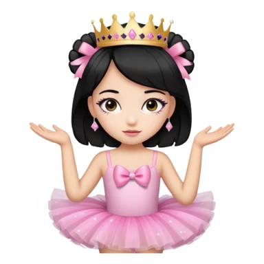 cute girl wearing a tutu, tiara, and a pink glittery bow with black hair sticker