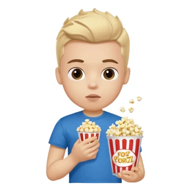 generate a pretty fair bratz boy with a blue tshirt on. eating popcorn sticker