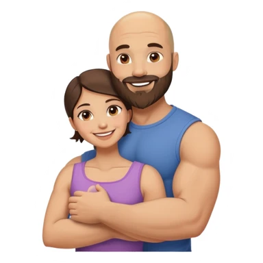 Muscular Bald man with a beard loving his young brunette wife  sticker