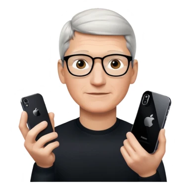 Tim Cook wiyh iphoine into his hands with one iphone the neweswt one sticker