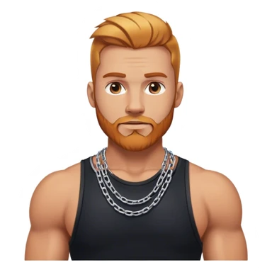 Buff hot man selfie with thick silver chain link necklace and reddish blonde hair and beard with shaved sides of head and blond highlights on top in black tank top sticker