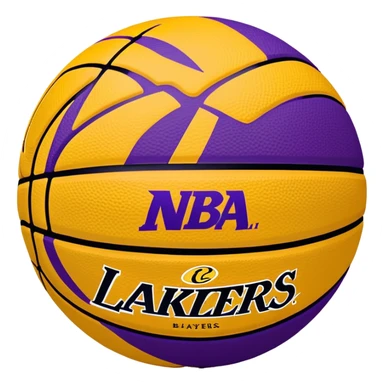 Minimalist purple and gold Spalding basketball with NBA logo, Lakers colors, iOS emoji style sticker