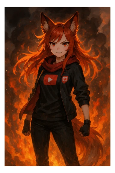 THE TWITCH AND YOUTUBE CHARACTER "ARIFOX_VT" STANDING IN FRONT OF SMOKE AND FIRE sticker