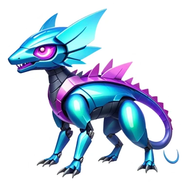  Epic legendary rare glowing mechanical Shiny sparkly transparent bioluminescent luminescent vibrant bright pastel dark exotic iridescent colorful gradients futuristic modern metallic glossy glittery fantasy-cyber-Fakémon-Pokémon-Vernid-creature sticker