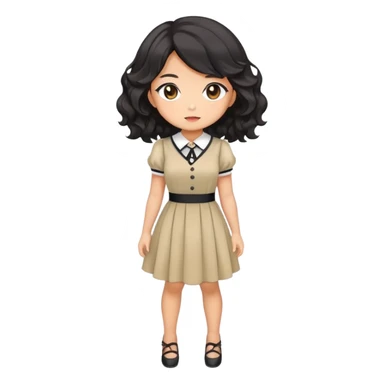 Cute kawaii gorgeous anime lady with black wavy hair wearing a soft feminine dress but looking confident like a boss lady sticker