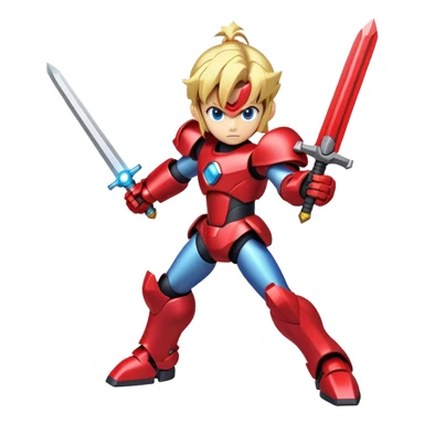 Megaman Zero robot with red armor, blonde hair, and Z-saber sword sticker