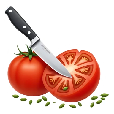 knife cutting a ripe red tomato sticker