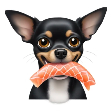 Black chihuahua with salmon in mouth sticker