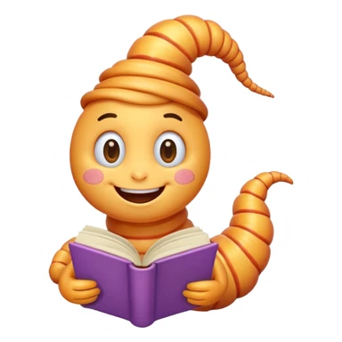 cute worm character reading book sticker
