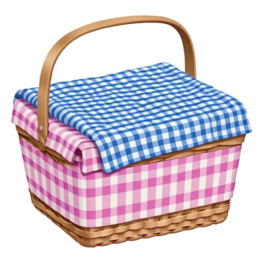 Pink picnic basket with blue gingham blanket sticker
