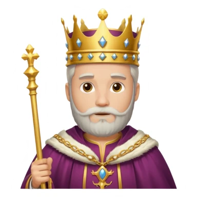 Bearded King, young king with short white beard, royal staff in hand, wearing crown
 sticker