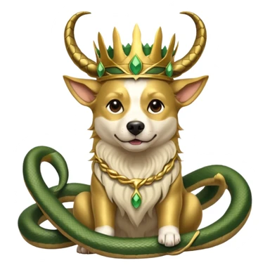 loki god of mischief as a dog. he as snakes. he wears a horned crown as the god himself.  dynamic pose sticker