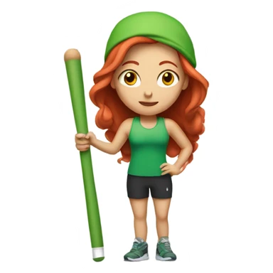 Red headed girl in workout clothes with a green drumstick in each hand  sticker
