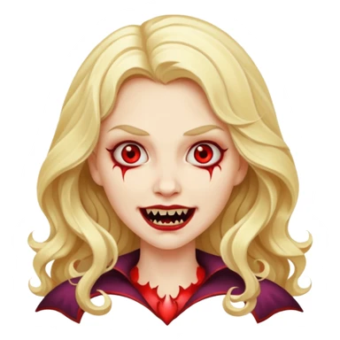 Blonde long wavy hair lady Vampire with teeth sticker