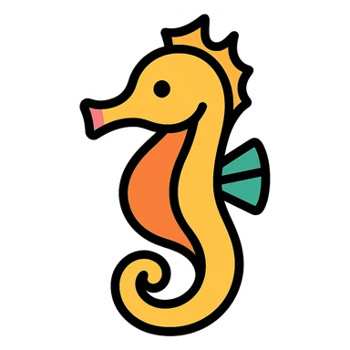 A seahorse emoji, lineal color icon with black outlines sticker