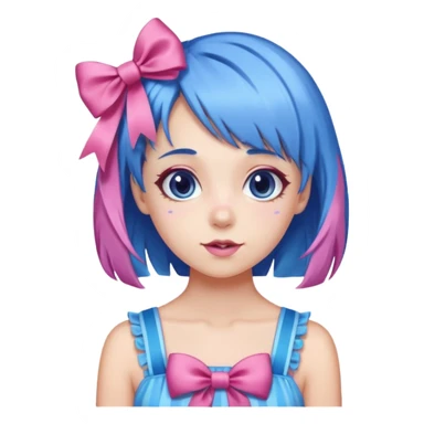 candy girl from candyland blue pink mixed hair with ribbon  sticker