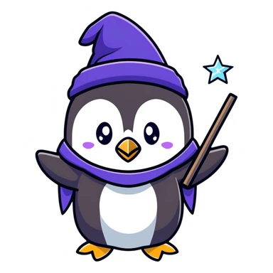 Cute penguin wizard casting a spell with sparkles sticker