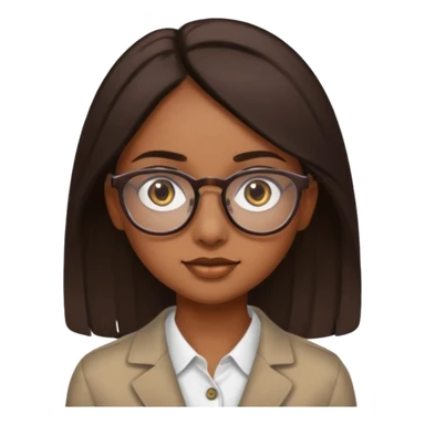 brown skin girl with big brown eyes and dark brown straight medium length hair with glasses a button nose and light brown eyebrows  sticker