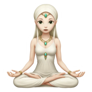 a Reptilian alien woman,in meditation, white dress like a priestess sticker